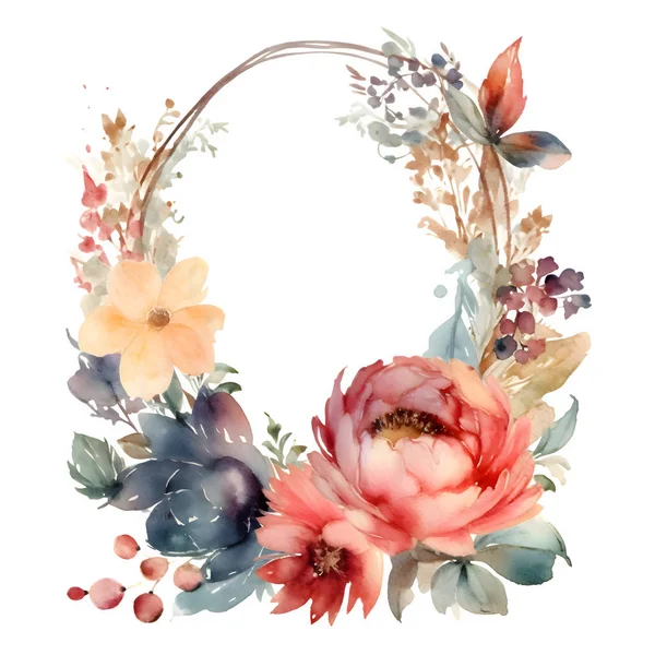 Boho Style Bloemen Frame Met Veren Vlinders Romantisch Uitnodiging Ontwerp — Stockfoto