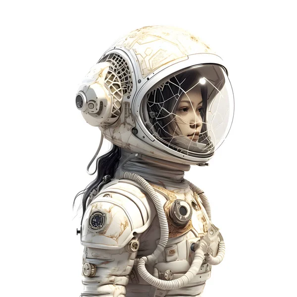 Stellar Strides Nettes Mädchen Weltraumkleidung Weißer Hintergrund — Stockfoto