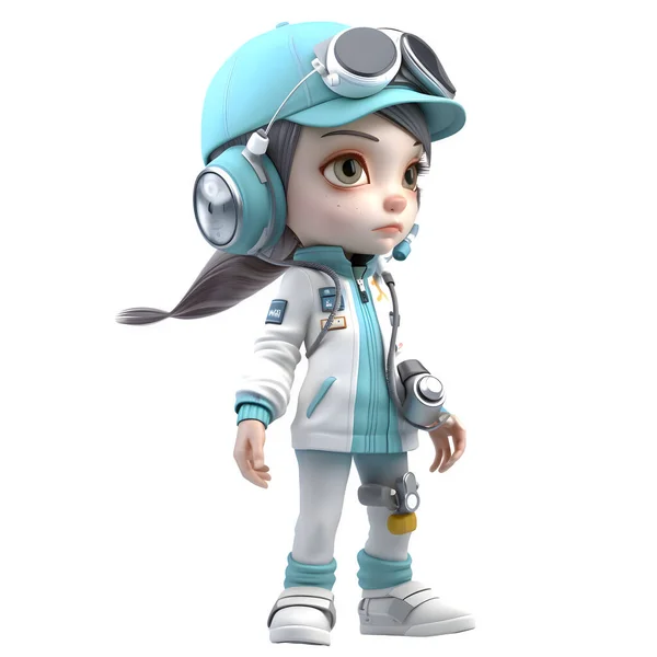 Our Pilot Girl Character Here Take You Journey White Background — Stock Photo, Image