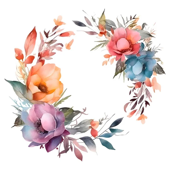 Κομψό Πρόσκληση Ακουαρέλα Floral Πλαίσιο Και Καλλιγραφία Κείμενο Λευκό Φόντο — Φωτογραφία Αρχείου