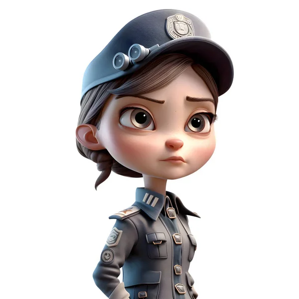 Cartoon Meisje Politie Officier Witte Achtergrond — Stockfoto