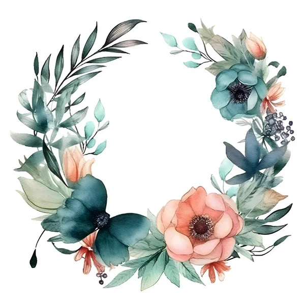 Beautiful Watercolor Floral Frame Design Για Προσκλήσεις Γάμου Ευχετήριες Κάρτες — Φωτογραφία Αρχείου