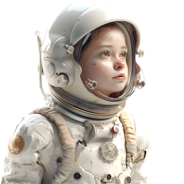 Τελικό Frontier Χαριτωμένο Αστροναύτης Κορίτσι Λευκό Φόντο — Φωτογραφία Αρχείου