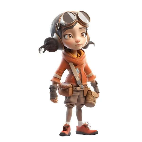 Away Our Cute Pilot Girl Character White Background — Stock Photo, Image