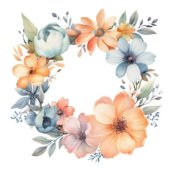 Πολύχρωμο Ακουαρέλα Floral Frame Ανθισμένα Λουλούδια Και Φύλλα Ιδανικό Για — Φωτογραφία Αρχείου