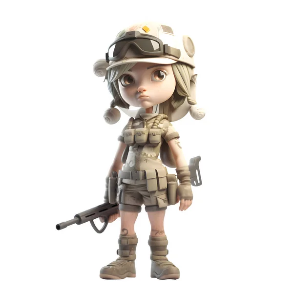 Μικρή Μις Στρατιώτης Ένα Χαριτωμένο Κορίτσι Στρατιωτική Στολή Λευκό Φόντο — Φωτογραφία Αρχείου
