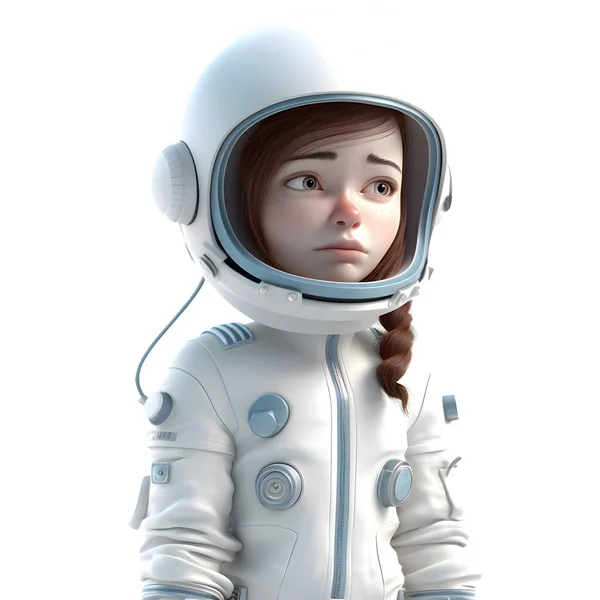 Space Explorer Κορίτσι Χαριτωμένο Astronaut Χαρακτήρα Λευκό Φόντο — Φωτογραφία Αρχείου