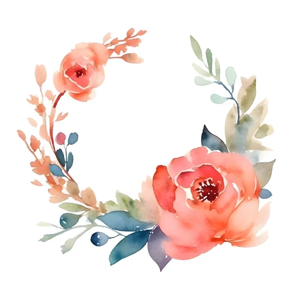 Delicate Floral Wreath Roses Peonies Wildflowers Hand Drawn Watercolor Design — Stock Photo, Image
