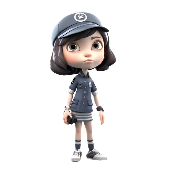 Κινουμένων Σχεδίων Αστυνομία Κορίτσι Χαρακτήρα Λευκό Φόντο — Φωτογραφία Αρχείου