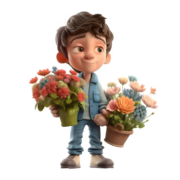 Artistic Florist Boy Watering Can Perfect Gardening Landscaping Designs White — Stock Photo, Image