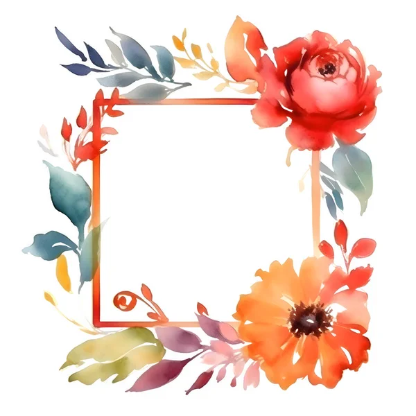 Invitación Romántica Con Marco Floral Pintado Mano Texto Caligráfico Fondo — Foto de Stock