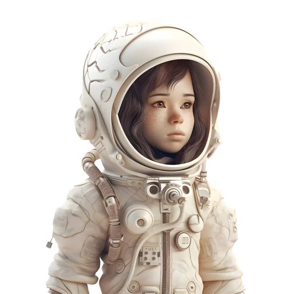Şirin Astronot Kadın Beyaz Arkaplan Fırlatmaya Hazır — Stok fotoğraf