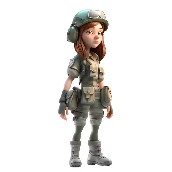 Bonito Corajoso Uma Menina Uniforme Exército Com Fundo Branco Arma — Fotografia de Stock