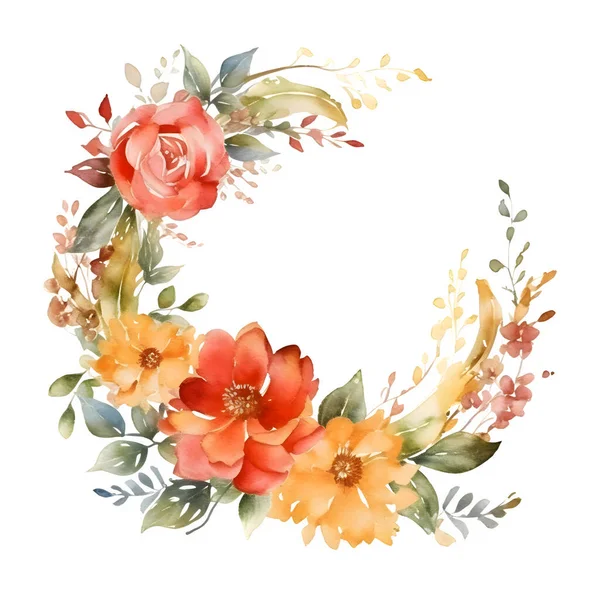 Kleurrijke Aquarel Bloemenrand Met Bloeiende Bloemen Bladeren Perfect Voor Verjaardagsuitnodigingen — Stockfoto