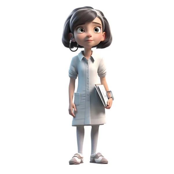 可愛くて上品な3Dの女の子の学生のキャラクター白の背景 — ストック写真