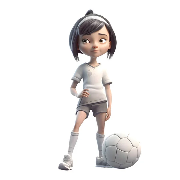 Soccer Star Cute Girl Player White Background — Stock Photo, Image
