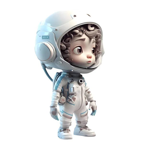Evren Astronot Kıyafeti Beyaz Arkaplanındaki Boyutlu Sevimli Kız — Stok fotoğraf