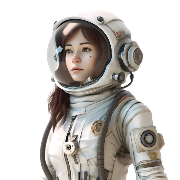 Cosmic Cutie Cute Girl Space Suit White Background — Stock Photo, Image