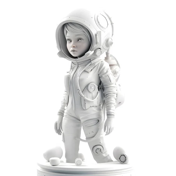 Starry Eyed Bonito Menina Astronauta Uniforme Branco Fundo — Fotografia de Stock