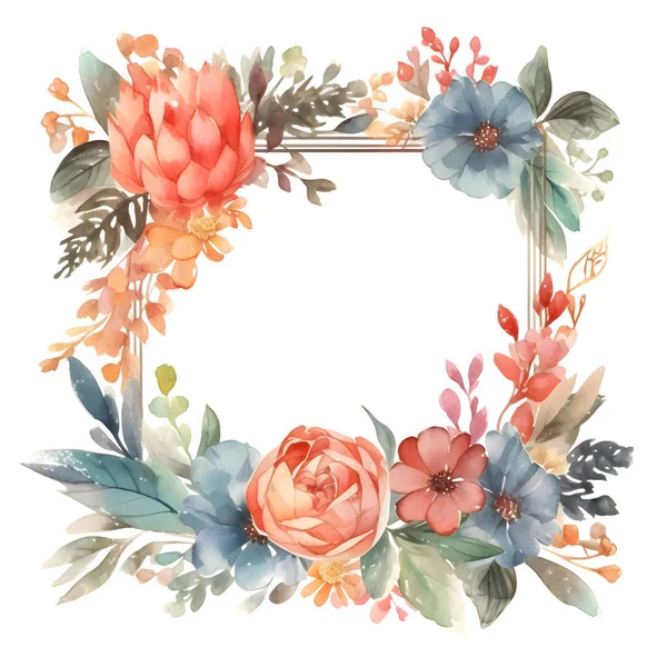 Ρουστίκ Floral Frame Αγριολούλουδα Και Φύλλα Ευκαλύπτου Τέλειο Για Επαρχιακούς — Φωτογραφία Αρχείου