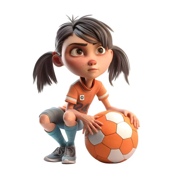 Cute Girl Scoring Goals Soccer Match White Background — Stock Photo, Image