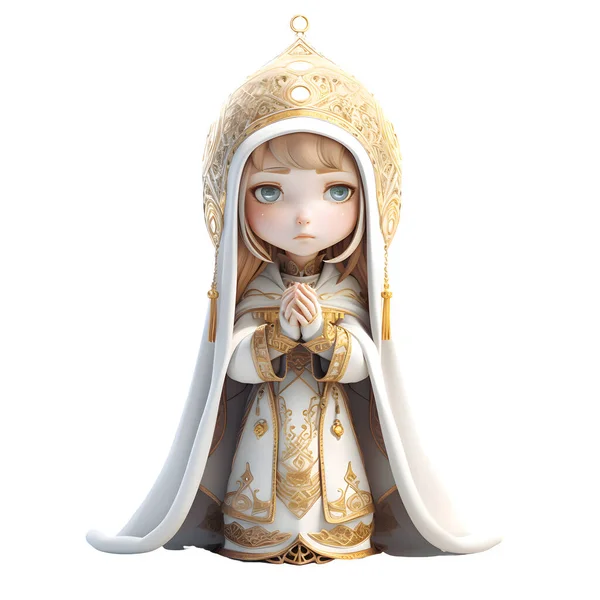Cute 3D Female Priest with Bible and Rosary in Hand White Background