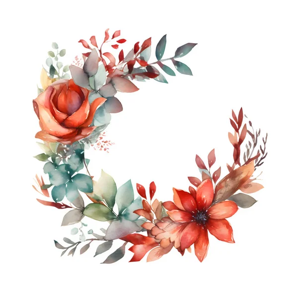 Hand Drawn Floral Wreath Roses Peonies Berries Акварель Біле Тло — стокове фото