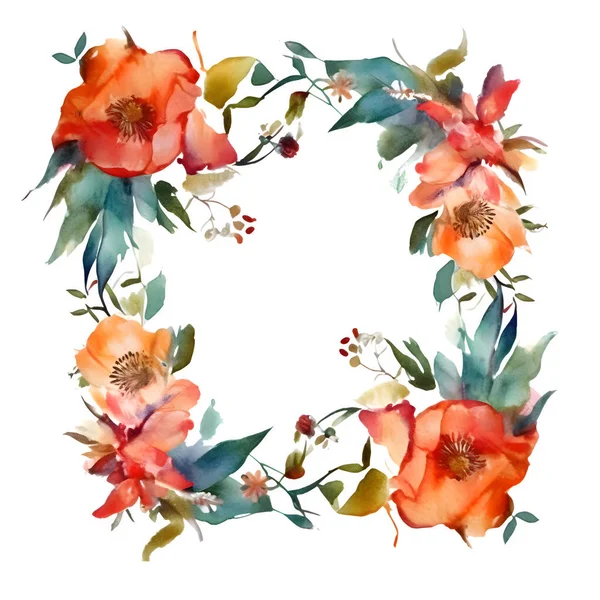 Ρουστίκ Floral Frame Αγριολούλουδα Και Φύλλα Ευκαλύπτου Τέλειο Για Επαρχιακούς — Φωτογραφία Αρχείου