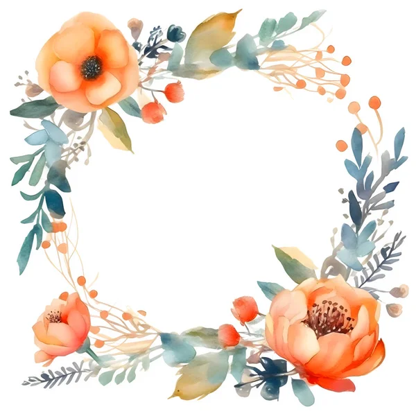 Κομψό Floral Watercolor Frame Για Προσκλήσεις Γάμου Και Ευχετήριες Κάρτες — Φωτογραφία Αρχείου