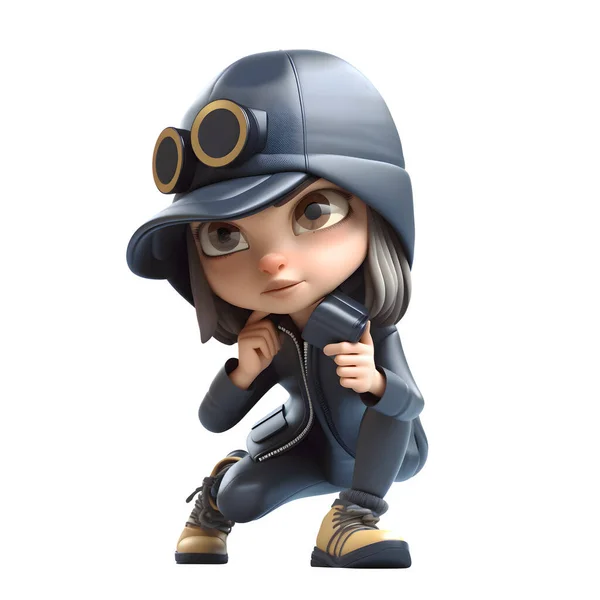 Lovable Burglar Girl Cute Mischievous Character Kids Entertainment White Background — Stock Photo, Image