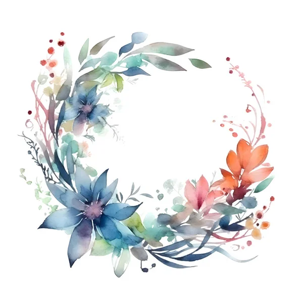 Handgetekende Bloemenkrans Met Rozen Pioenrozen Bessen Aquarel Witte Achtergrond — Stockfoto