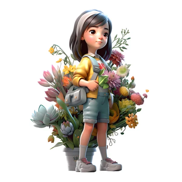 Calm and Peaceful 3D Florist Women Serene and Tranquil Characters for Relaxing and Soothing Floral Art White Background