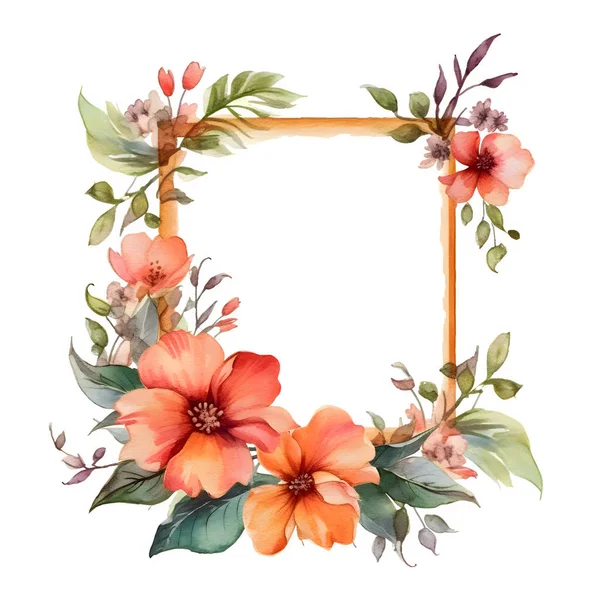Watercolor Floral Frame Blush Pink Peach Flowers Ідеально Запрошень Гості — стокове фото