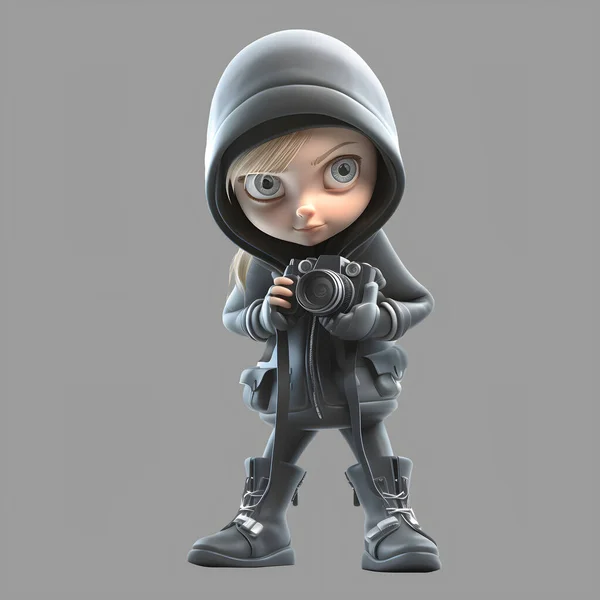 Burglar Girl Playful Adorable Character Games Animation White Background — Stock Photo, Image