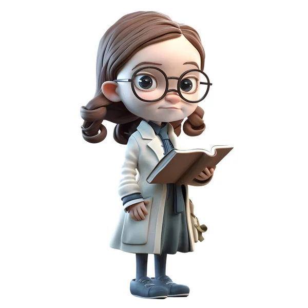 アカデミックエンジェル教授の可愛い女の子本を持ち 眼鏡をかけて白い背景 — ストック写真
