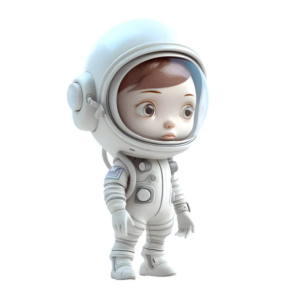 航天员服白色背景下的空间学员可爱3D可爱女孩 — 图库照片
