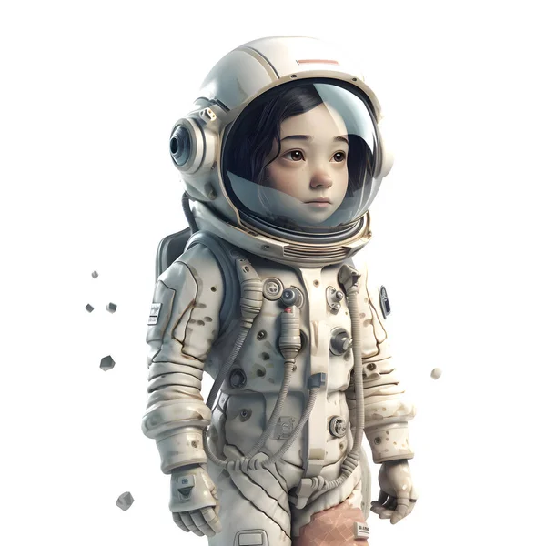 Perdido Espacio Linda Chica Astronauta Traje Blanco Fondo —  Fotos de Stock