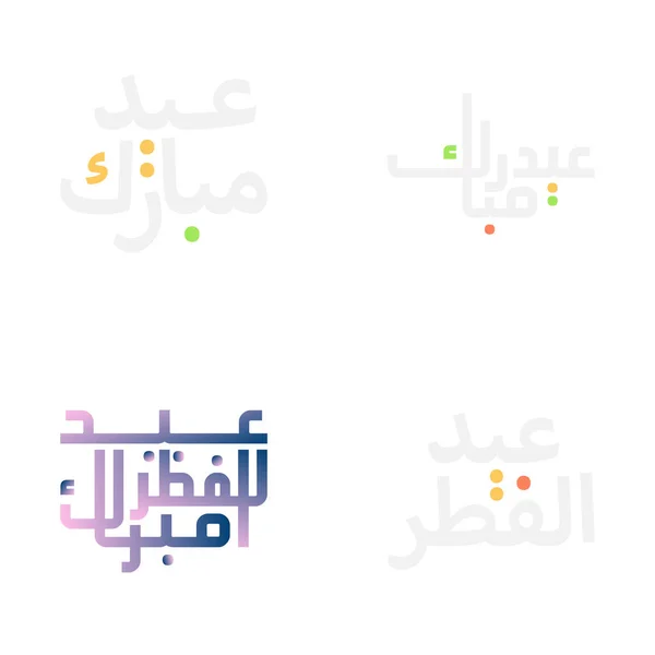 Elegante Eid Mubarak Kalligrafie Set Voor Moslim Festivals — Stockvector