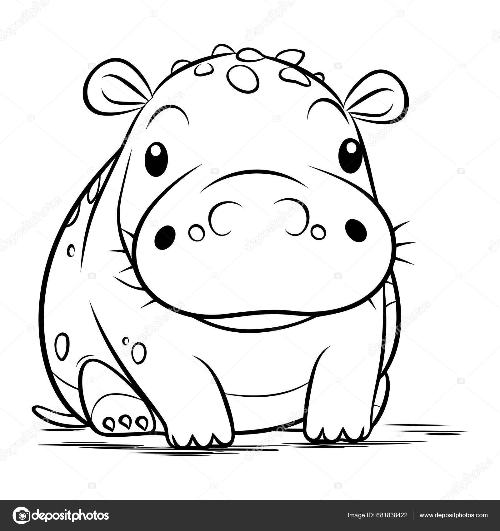 Coloring　Book　Vector　Hippopotamus　Stock　by　Illustration　681838422　Children　©ibrandify