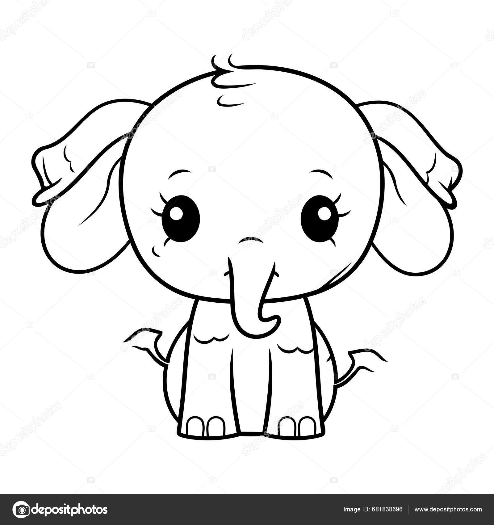 Coloring Page Outline Cute Cartoon Elephant Vector Illustration Stock ...