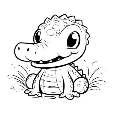 Tatlı çizgi film timsahı. Vektör çizimi. Beyaz arkaplanda izole.