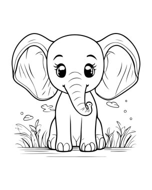 Çizgi film filinin boyama sayfası. Vektör İllüstrasyonu.