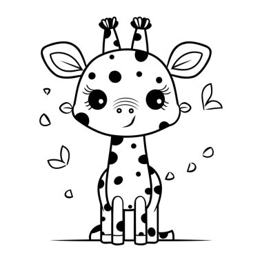 Şirin bir zürafa çizgi filmi. Vektör illüstrasyonu beyaz arkaplanda izole edildi.