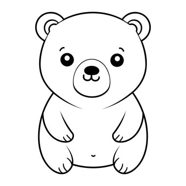 Sevimli ayı hayvan çizgi film vektör çizim grafik tasarımı siyah ve beyaz