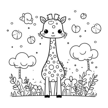 Bahçe karakteri illüstrasyon tasarımında küçük şirin zürafa.