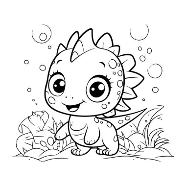 Sevimli bebek dinozorun renklendirme sayfası. Vektör illüstrasyonu.