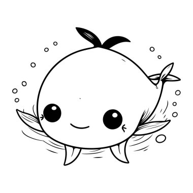 Şirin kawaii balığı. Vektör illüstrasyonu beyaz arkaplanda izole edildi.