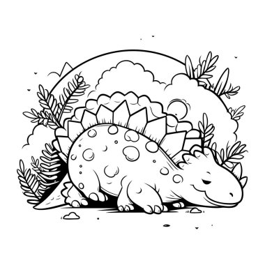 Ormandaki dinozor. Çocuklar için boyama kitabı için Vektör illüstrasyonu.