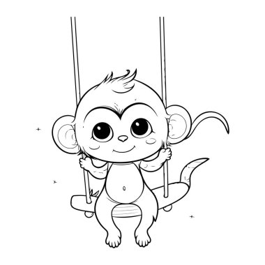 Salıncaktaki şirin maymun. Çocuklar için boyama kitabı.