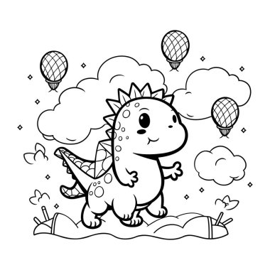 Şirin Dinozor Vektör İllüstrasyonunun Renkli Sayfa Özeti.